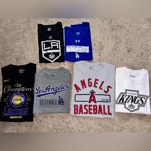 Dodgers/Kings/Angels tshirts, lot of 5, size boys XL and men’s Small, xlnt cond